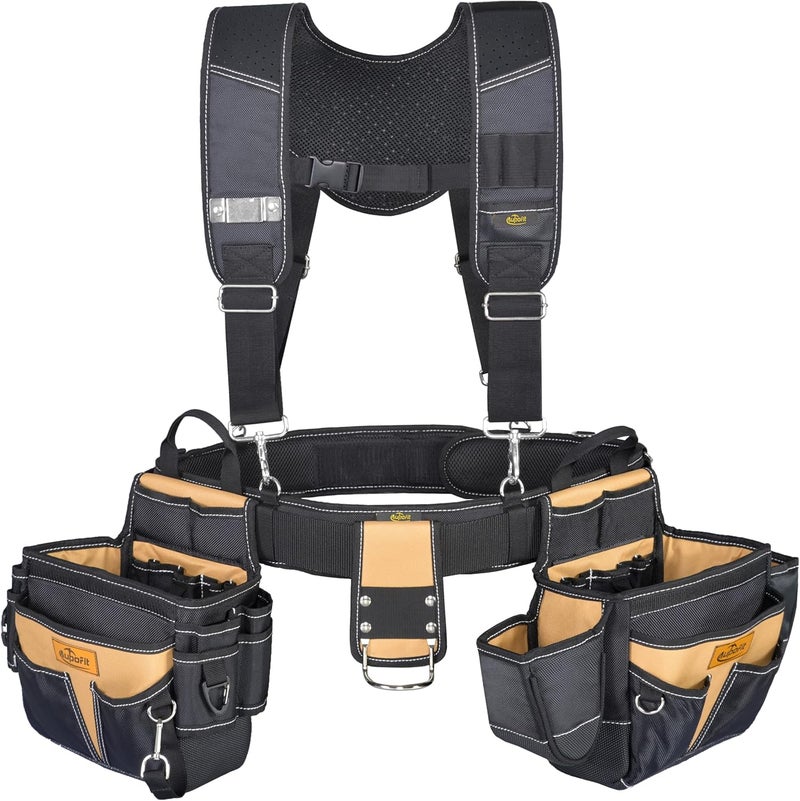 aupofit 42 Pockets 1680D Fabric Professional Tool Belt with Suspenders, Heavy Duty Detachable Adjustable Tool Belt Pouch for Technician/Carpenter/Framer/Construction/Roofing/Contractor/Electrician (Khaki) - Image 1